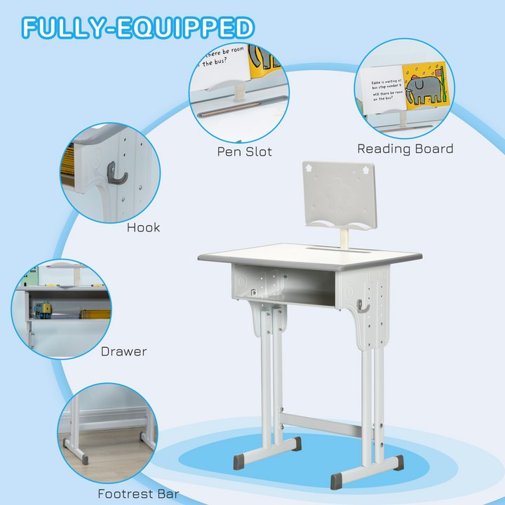 Adjustable Children's Desk and Chair Set - Grey Study Table with Storage, Book Stand, and Cup Holder - Premium  from Home Treasures - Just £84.99! Shop now at Home Treasures