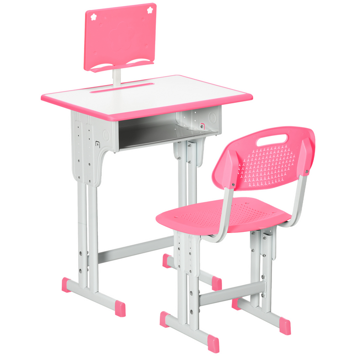 Adjustable Children's Desk and Chair Set with Drawer, Book Stand, Cup Holder, and Pen Slot - Ideal Study Table for Ages 6-12 - Pink - Premium  from Home Treasures - Just £87.99! Shop now at Home Treasures