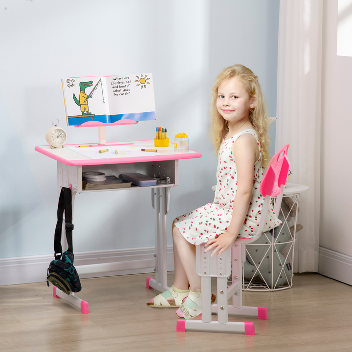 Adjustable Children's Desk and Chair Set with Drawer, Book Stand, Cup Holder, and Pen Slot - Ideal Study Table for Ages 6-12 - Pink - Premium  from Home Treasures - Just £87.99! Shop now at Home Treasures