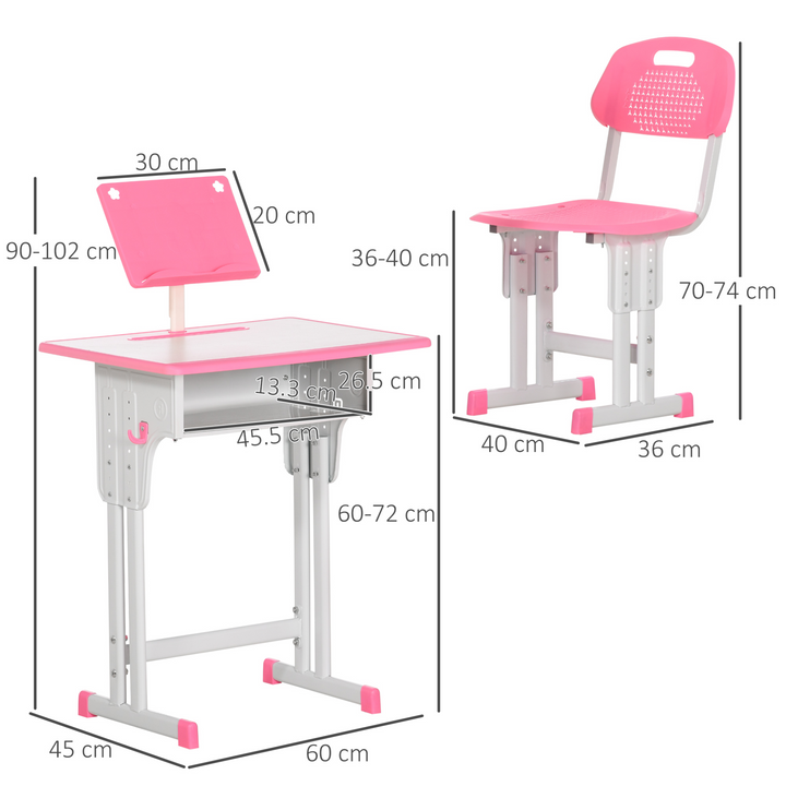 Adjustable Children's Desk and Chair Set with Drawer, Book Stand, Cup Holder, and Pen Slot - Ideal Study Table for Ages 6-12 - Pink - Premium  from Home Treasures - Just £87.99! Shop now at Home Treasures