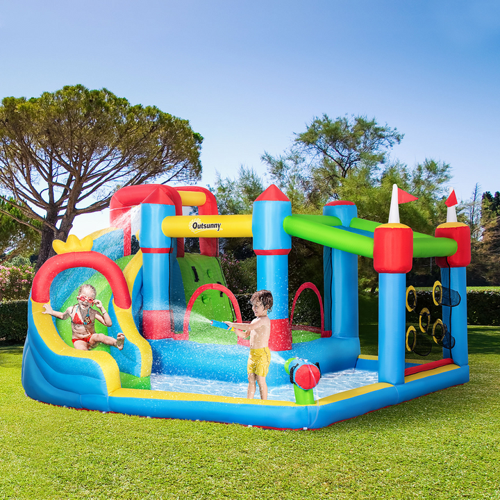 Kids Inflatable 6-in-1 Bouncy Castle with Blower - Ultimate Fun with Slide, Water Pool, Trampoline, Climbing Wall & Water Gun - Premium Bouncy Castle from Home Treasures - Just £436.99! Shop now at Home Treasures