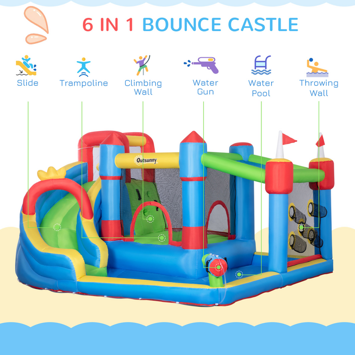 Kids Inflatable 6-in-1 Bouncy Castle with Blower - Ultimate Fun with Slide, Water Pool, Trampoline, Climbing Wall & Water Gun - Premium Bouncy Castle from Home Treasures - Just £436.99! Shop now at Home Treasures