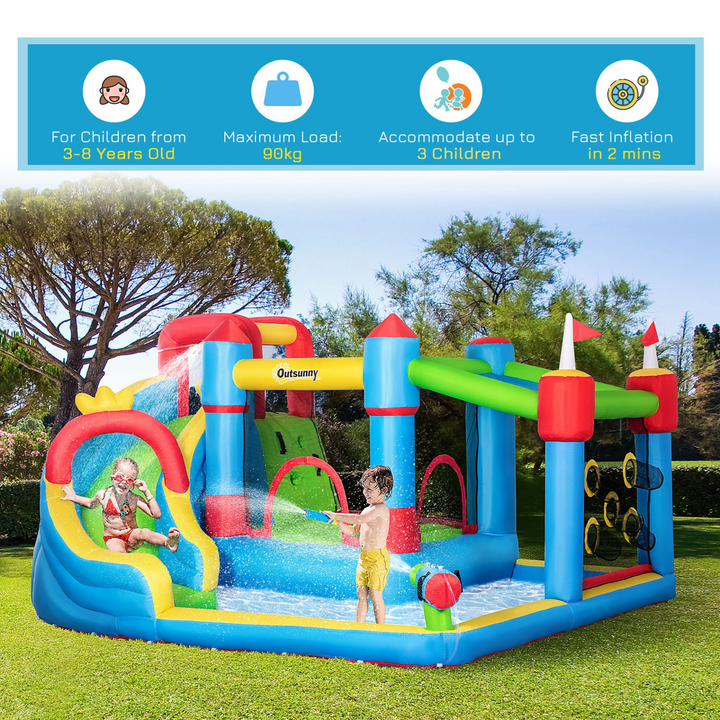 Kids Inflatable 6-in-1 Bouncy Castle with Blower - Ultimate Fun with Slide, Water Pool, Trampoline, Climbing Wall & Water Gun - Premium Bouncy Castle from Home Treasures - Just £436.99! Shop now at Home Treasures