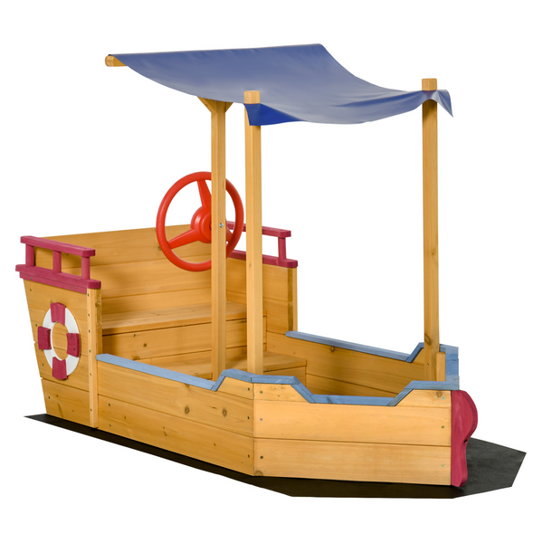 Children's Pirate Ship Sandboat with Canopy, Storage & Bench - Durable Wooden Structure, Easy Clean Bottomless Design, Perfect for Outdoor Play - Premium Sandbox from Home Treasures - Just £170.99! Shop now at Home Treasures