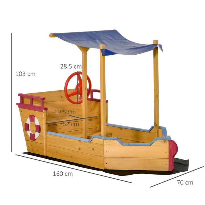 Children's Pirate Ship Sandboat with Canopy, Storage & Bench - Durable Wooden Structure, Easy Clean Bottomless Design, Perfect for Outdoor Play - Premium Sandbox from Home Treasures - Just £170.99! Shop now at Home Treasures