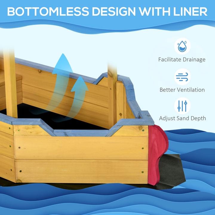 Children's Pirate Ship Sandboat with Canopy, Storage & Bench - Durable Wooden Structure, Easy Clean Bottomless Design, Perfect for Outdoor Play - Premium Sandbox from Home Treasures - Just £170.99! Shop now at Home Treasures