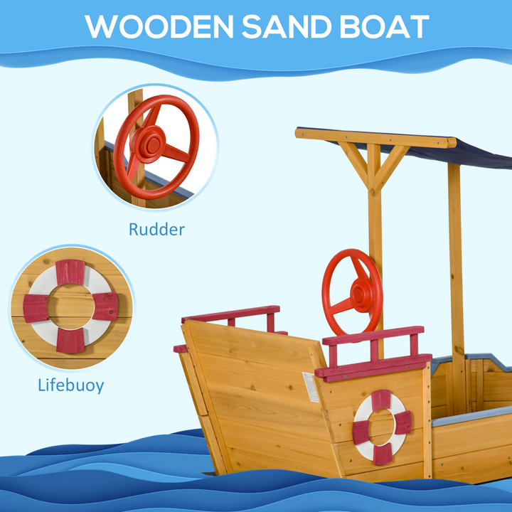 Children's Pirate Ship Sandboat with Canopy, Storage & Bench - Durable Wooden Structure, Easy Clean Bottomless Design, Perfect for Outdoor Play - Premium Sandbox from Home Treasures - Just £170.99! Shop now at Home Treasures