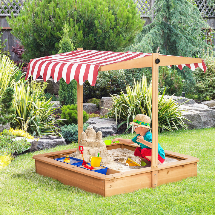 Children's Wooden Sandbox with Adjustable Canopy & Bottom Liner - Outdoor Play Sandpit for Kids, Durable Fir Wood Construction - Premium  from Home Treasures - Just £116.99! Shop now at Home Treasures