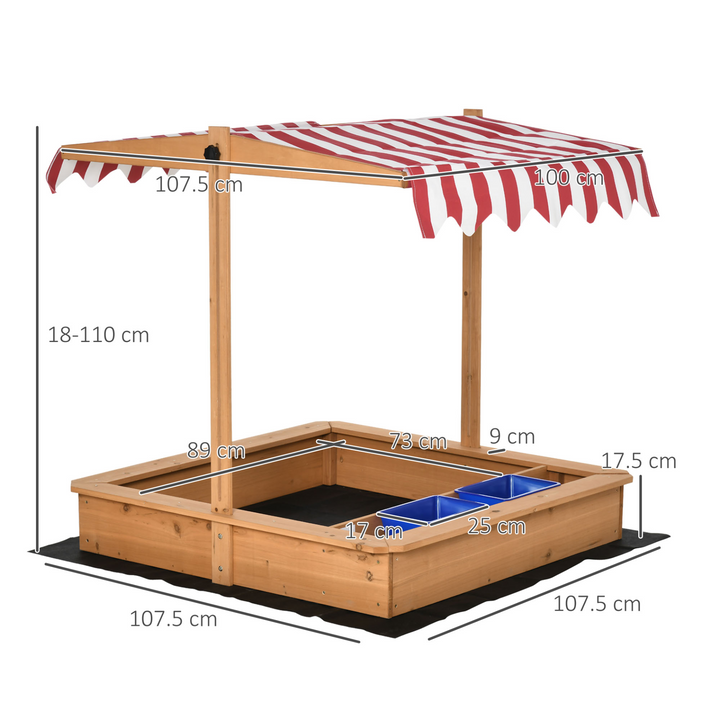 Children's Wooden Sandbox with Adjustable Canopy & Bottom Liner - Outdoor Play Sandpit for Kids, Durable Fir Wood Construction - Premium  from Home Treasures - Just £116.99! Shop now at Home Treasures