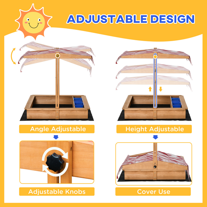 Children's Wooden Sandbox with Adjustable Canopy & Bottom Liner - Outdoor Play Sandpit for Kids, Durable Fir Wood Construction - Premium  from Home Treasures - Just £116.99! Shop now at Home Treasures