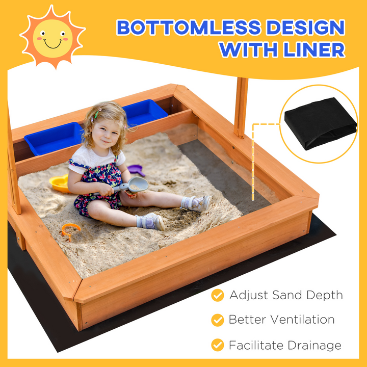 Children's Wooden Sandbox with Adjustable Canopy & Bottom Liner - Outdoor Play Sandpit for Kids, Durable Fir Wood Construction - Premium  from Home Treasures - Just £116.99! Shop now at Home Treasures