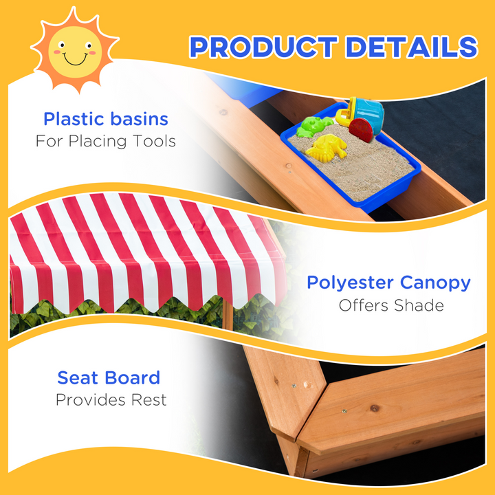 Children's Wooden Sandbox with Adjustable Canopy & Bottom Liner - Outdoor Play Sandpit for Kids, Durable Fir Wood Construction - Premium  from Home Treasures - Just £116.99! Shop now at Home Treasures