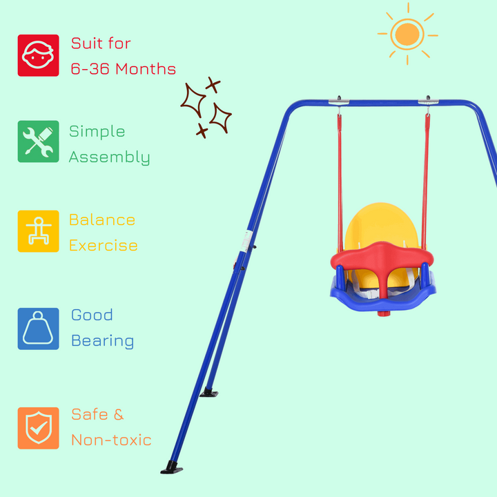 Baby Garden Swing with Seat Safety Harness | Sturdy Metal Frame | 140 x 110 x 120cm | Secure Outdoor Fun for Toddlers - Premium  from Home Treasures - Just £69.99! Shop now at Home Treasures