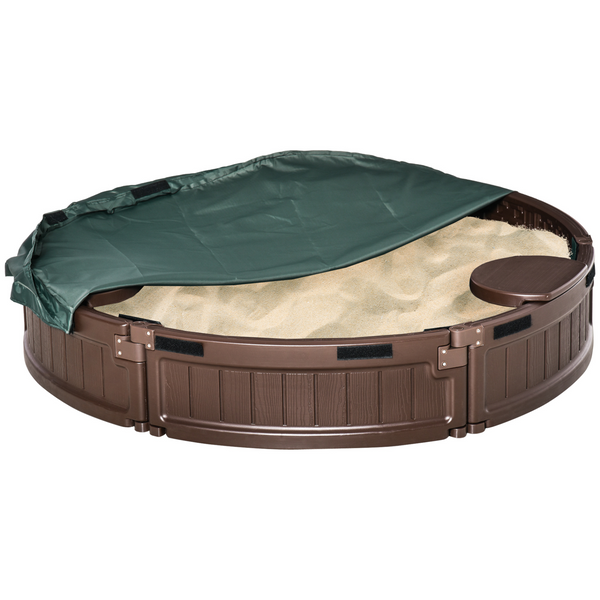 Children's Outdoor Round Sandbox with Waterproof Oxford Canopy - Durable Brown HDPE Material, Easy Assembly, and Spacious Play Area - Premium  from Home Treasures - Just £91.99! Shop now at Home Treasures