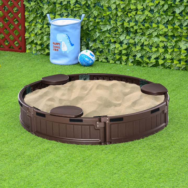 Children's Outdoor Round Sandbox w/ Waterproof Oxford Canopy (Brown) - Premium  from Home Treasures - Just £91.99! Shop now at Home Treasures