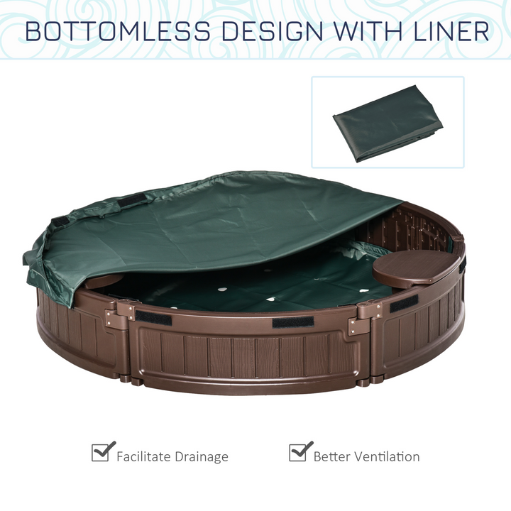 Children's Outdoor Round Sandbox w/ Waterproof Oxford Canopy (Brown) - Premium  from Home Treasures - Just £91.99! Shop now at Home Treasures