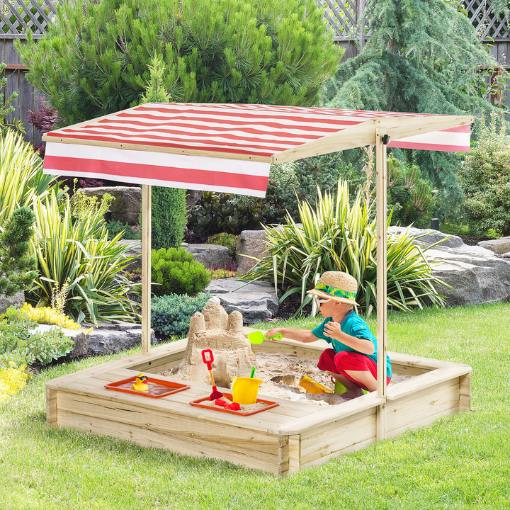 Children's Wooden Sand Pit with Adjustable Canopy - Outdoor Fun with Sun Protection & Safe Design - Premium  from Home Treasures - Just £146.99! Shop now at Home Treasures