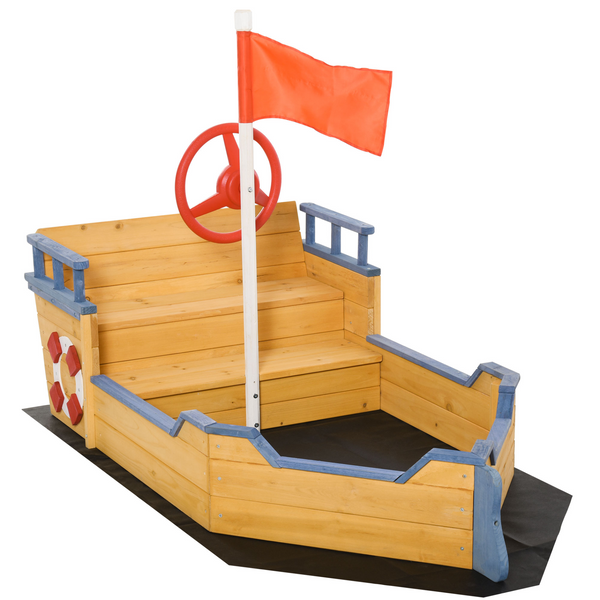 Children's Wooden Pirate Ship Sandpit with Bench and Bottom Liner - Outdoor Play Boat for Kids, Perfect for Backyard Fun - Premium  from Home Treasures - Just £140.99! Shop now at Home Treasures