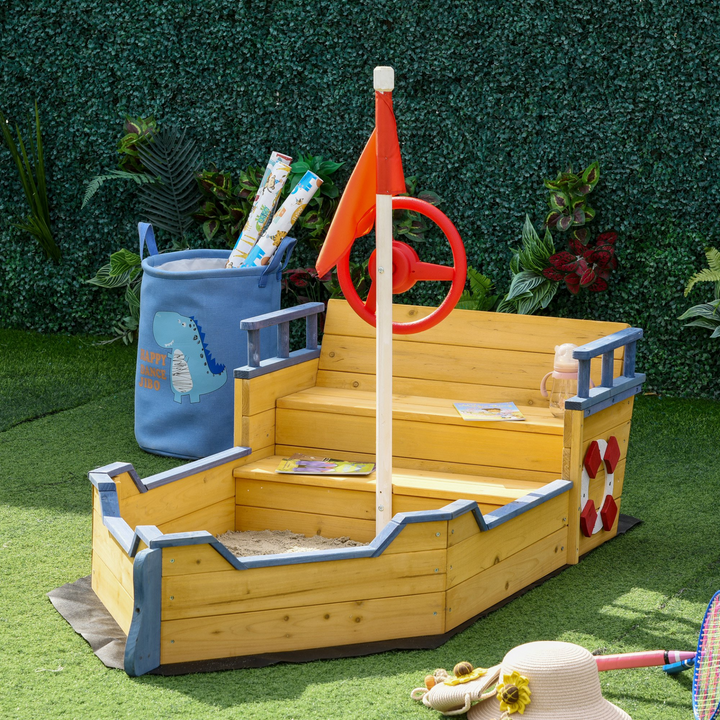 Children's Wooden Sandpit Pirate Ship w/ Bench Bottom Liner - Premium  from Home Treasures - Just £140.99! Shop now at Home Treasures