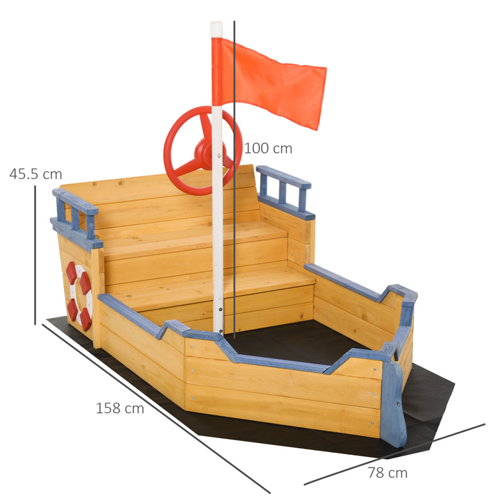 Children's Wooden Pirate Ship Sandpit with Bench and Bottom Liner - Outdoor Play Boat for Kids, Perfect for Backyard Fun - Premium  from Home Treasures - Just £140.99! Shop now at Home Treasures