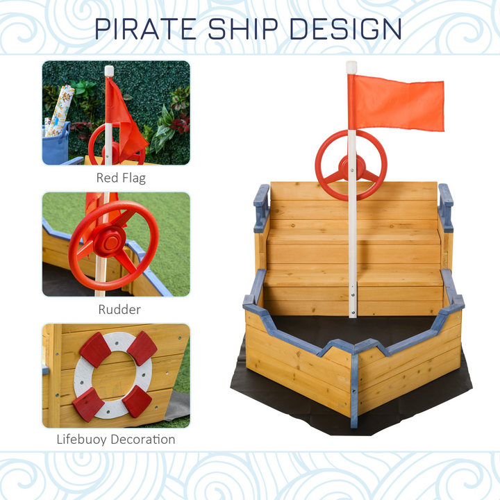 Children's Wooden Pirate Ship Sandpit with Bench and Bottom Liner - Outdoor Play Boat for Kids, Perfect for Backyard Fun - Premium  from Home Treasures - Just £140.99! Shop now at Home Treasures