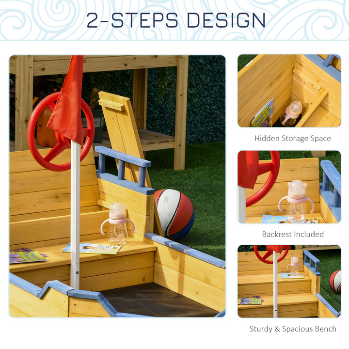 Children's Wooden Pirate Ship Sandpit with Bench and Bottom Liner - Outdoor Play Boat for Kids, Perfect for Backyard Fun - Premium  from Home Treasures - Just £140.99! Shop now at Home Treasures