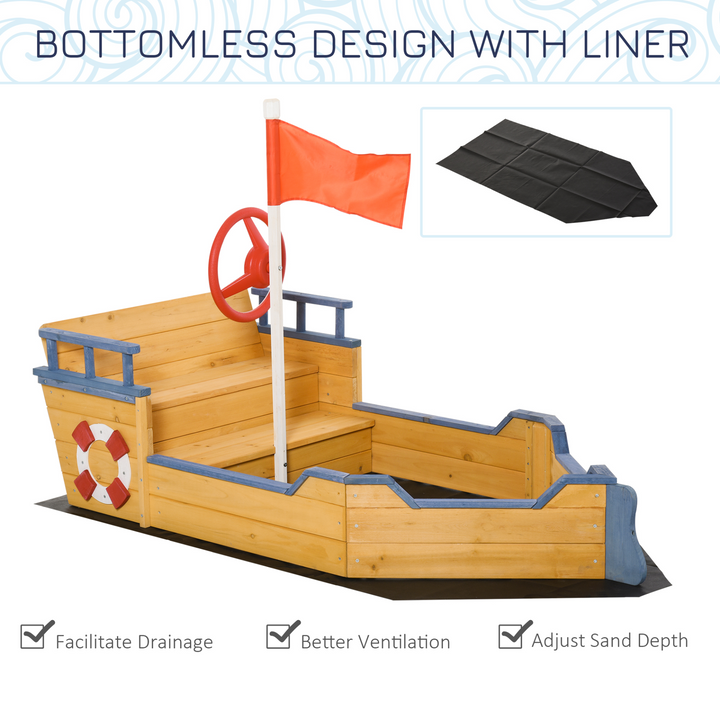 Children's Wooden Sandpit Pirate Ship w/ Bench Bottom Liner - Premium  from Home Treasures - Just £140.99! Shop now at Home Treasures