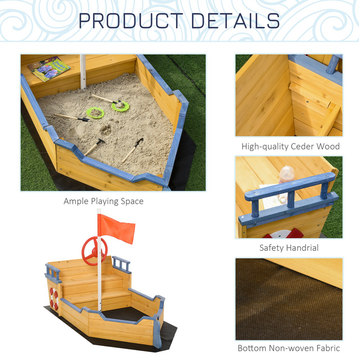 Children's Wooden Pirate Ship Sandpit with Bench and Bottom Liner - Outdoor Play Boat for Kids, Perfect for Backyard Fun - Premium  from Home Treasures - Just £140.99! Shop now at Home Treasures