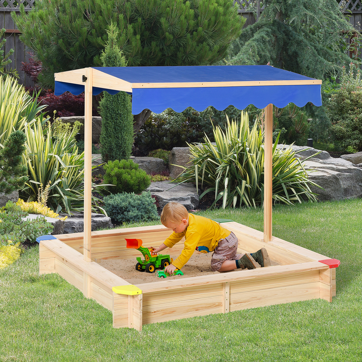 Children's Wooden Sandpit with Adjustable Canopy & Bench Seat - Durable Fir Wood, Height-Adjustable, Safe Play Area - Premium  from Home Treasures - Just £100.99! Shop now at Home Treasures