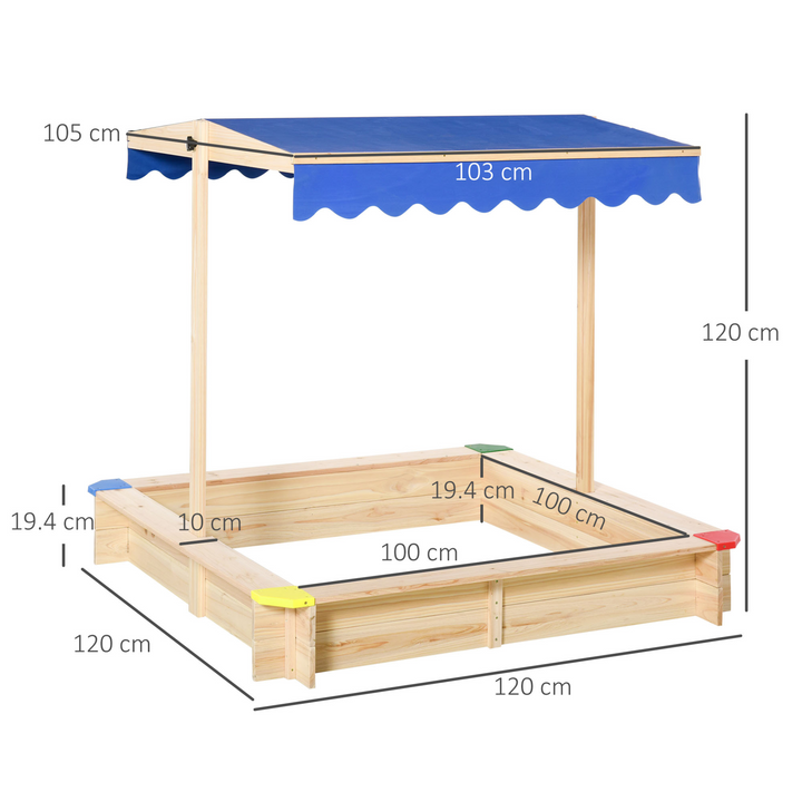 Children's Wooden Sandpit w/ Adjustable Canopy & Bench Seat - Premium  from Home Treasures - Just £100.99! Shop now at Home Treasures