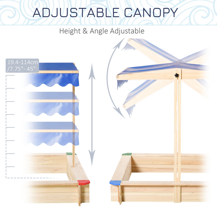 Children's Wooden Sandpit with Adjustable Canopy & Bench Seat - Durable Fir Wood, Height-Adjustable, Safe Play Area - Premium  from Home Treasures - Just £100.99! Shop now at Home Treasures