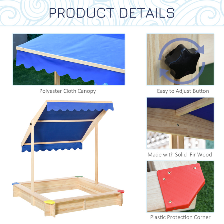 Children's Wooden Sandpit with Adjustable Canopy & Bench Seat - Durable Fir Wood, Height-Adjustable, Safe Play Area - Premium  from Home Treasures - Just £100.99! Shop now at Home Treasures