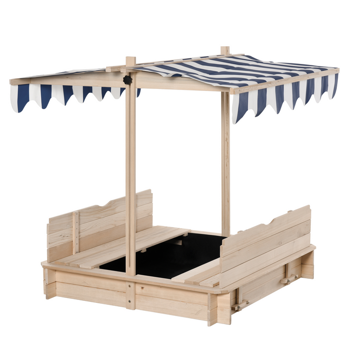 Children's Wooden Sand Pit with Lids & Adjustable Canopy - Safe Outdoor Play, Two Benches, Weather-Resistant Design - Premium  from Home Treasures - Just £125.99! Shop now at Home Treasures