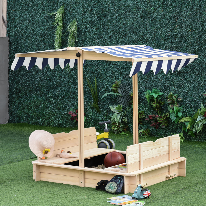 Children's Wooden Sand Pit with Lids & Adjustable Canopy - Safe Outdoor Play, Two Benches, Weather-Resistant Design - Premium  from Home Treasures - Just £125.99! Shop now at Home Treasures