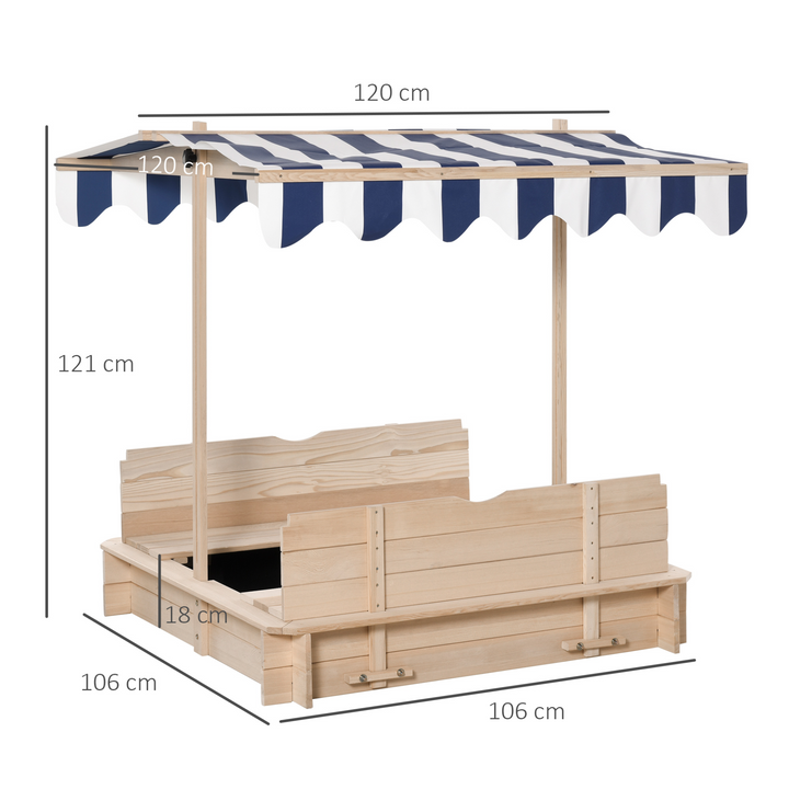 Children's Wooden Sand Pit with Lids & Adjustable Canopy - Safe Outdoor Play, Two Benches, Weather-Resistant Design - Premium  from Home Treasures - Just £125.99! Shop now at Home Treasures