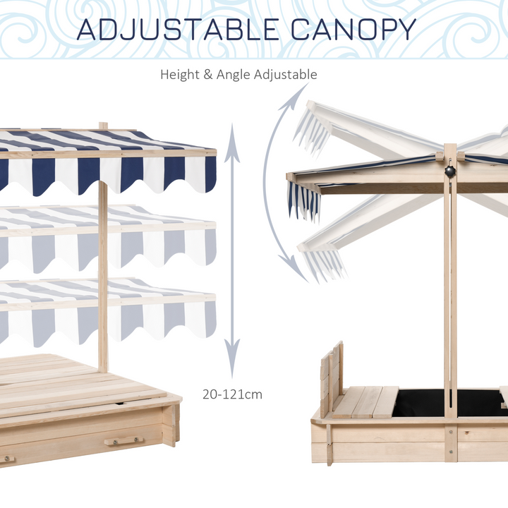 Children's Wooden Sand Pit with Lids & Adjustable Canopy - Safe Outdoor Play, Two Benches, Weather-Resistant Design - Premium  from Home Treasures - Just £125.99! Shop now at Home Treasures