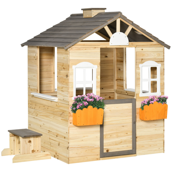 Deluxe Children's Outdoor Playhouse with Bench, Service Stations & Flowerpot Holder - Wooden Kids' Playhouse with Easy Access & Air Circulation - Premium  from Home Treasures - Just £324.99! Shop now at Home Treasures