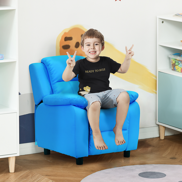 Comfortable & Stylish PU Leather Children's Recliner Armchair with Storage - Blue - Premium  from Home Treasures - Just £138.99! Shop now at Home Treasures