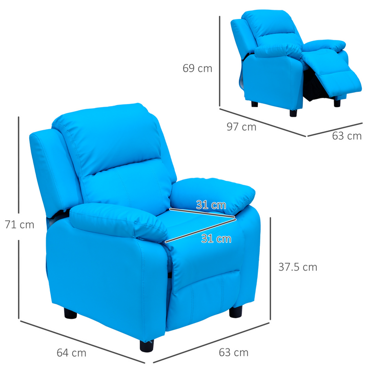 Comfortable & Stylish PU Leather Children's Recliner Armchair with Storage - Blue - Premium  from Home Treasures - Just £138.99! Shop now at Home Treasures