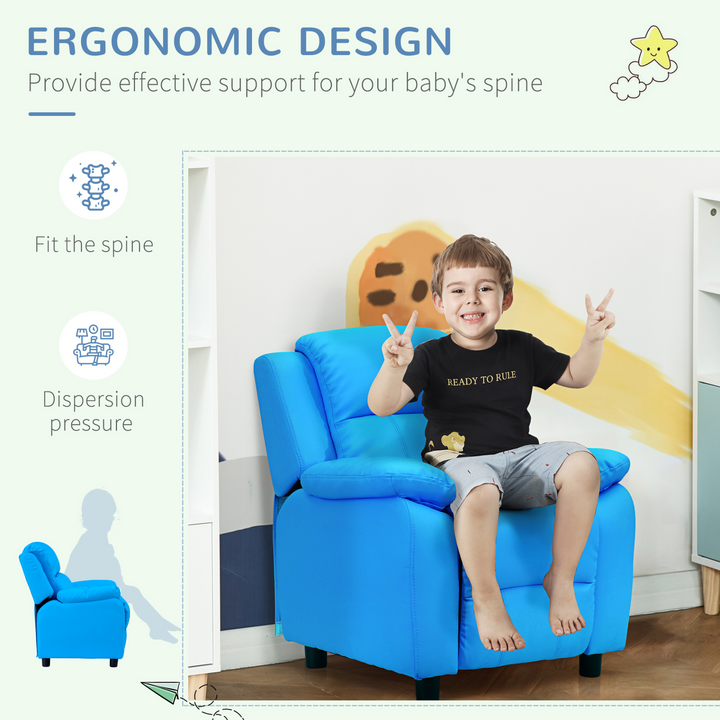 Comfortable & Stylish PU Leather Children's Recliner Armchair with Storage - Blue - Premium  from Home Treasures - Just £138.99! Shop now at Home Treasures