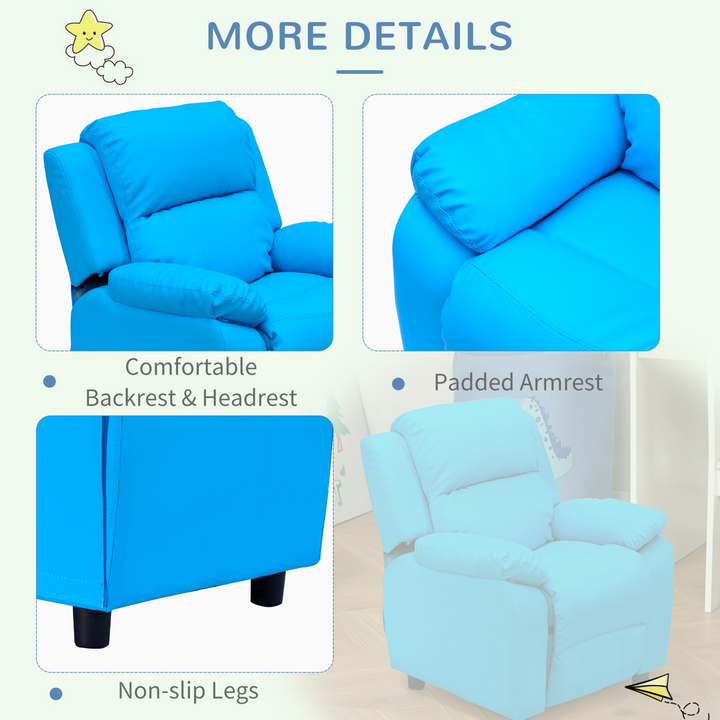 Comfortable & Stylish PU Leather Children's Recliner Armchair with Storage - Blue - Premium  from Home Treasures - Just £138.99! Shop now at Home Treasures