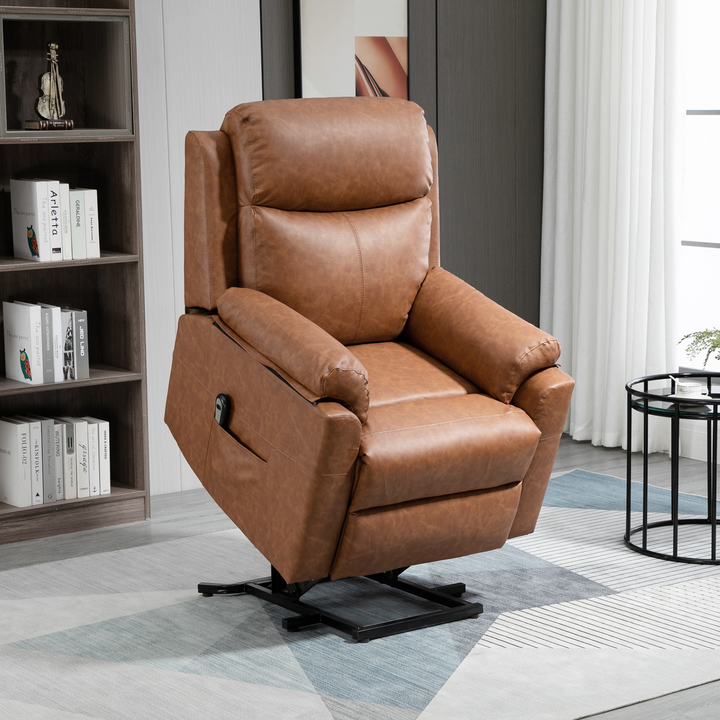 Power Lift Chair Electric Riser Recliner for Elderly, Faux Leather Armchair with Remote Control and Side Pocket, Brown - Premium  from Home Treasures - Just £483.99! Shop now at Home Treasures