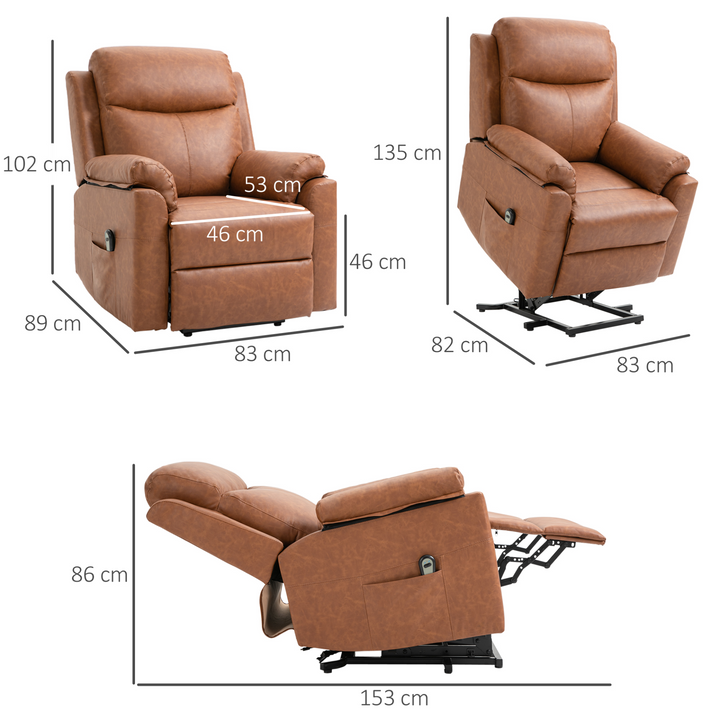 Power Lift Chair Electric Riser Recliner for Elderly, Faux Leather Armchair with Remote Control and Side Pocket, Brown - Premium  from Home Treasures - Just £483.99! Shop now at Home Treasures