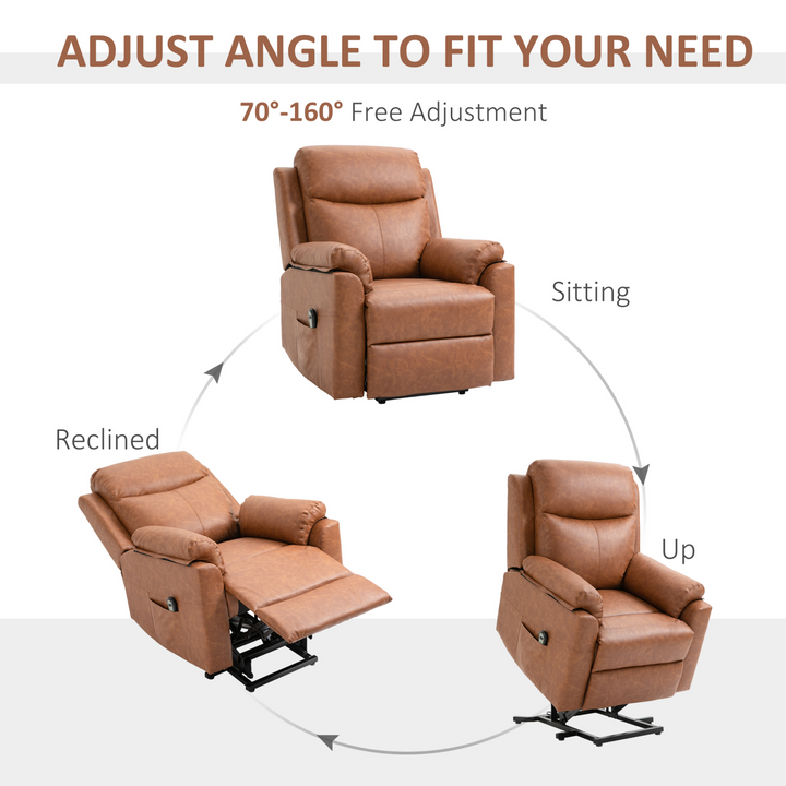 Power Lift Chair Electric Riser Recliner for Elderly, Faux Leather Armchair with Remote Control and Side Pocket, Brown - Premium  from Home Treasures - Just £483.99! Shop now at Home Treasures