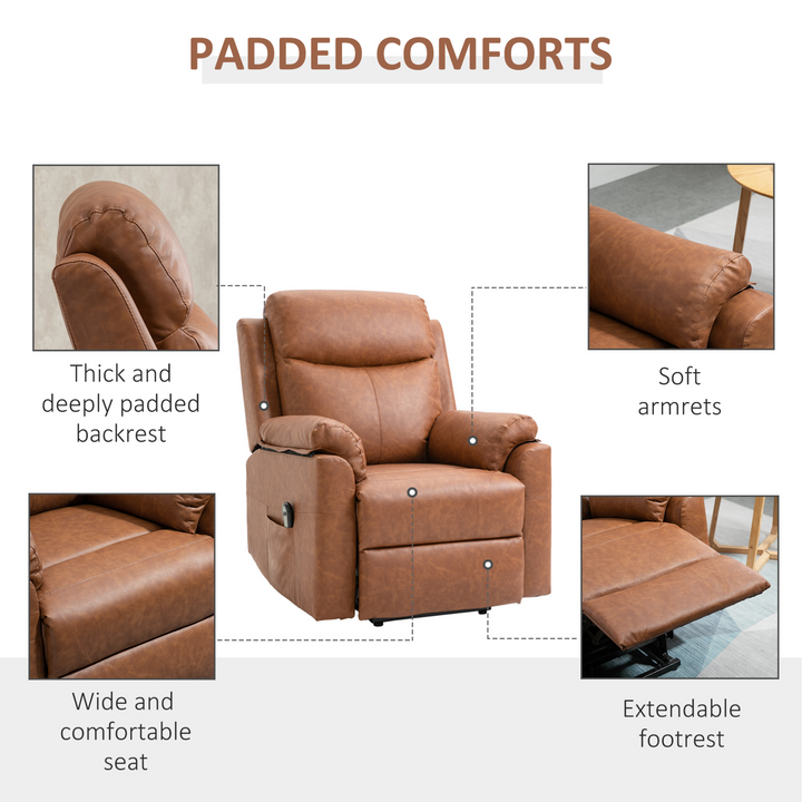 Power Lift Chair Electric Riser Recliner for Elderly, Faux Leather Armchair with Remote Control and Side Pocket, Brown - Premium  from Home Treasures - Just £483.99! Shop now at Home Treasures