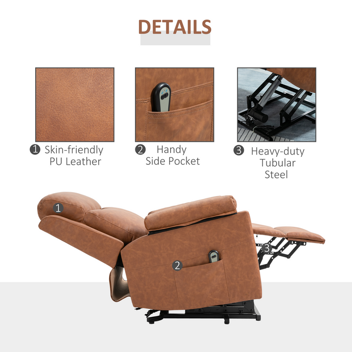 Power Lift Chair Electric Riser Recliner for Elderly, Faux Leather Armchair with Remote Control and Side Pocket, Brown - Premium  from Home Treasures - Just £483.99! Shop now at Home Treasures