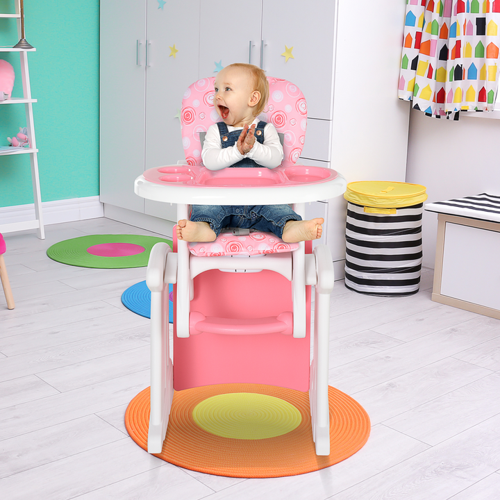 3-in-1 Convertible Baby High Chair - Toddler Table Chair, Infant Feeding Seat with Removable Tray & Safety Harness, Pink - Premium  from Home Treasures - Just £105.99! Shop now at Home Treasures