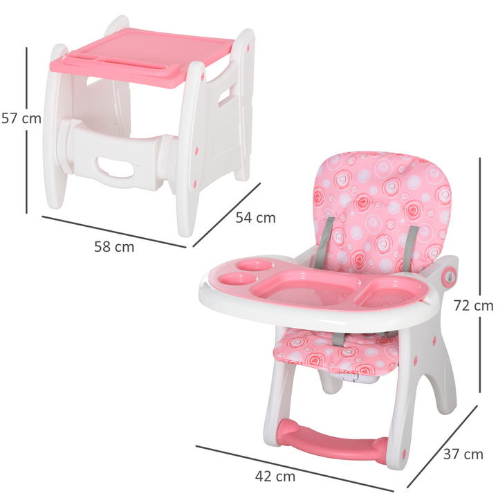 3-in-1 Convertible Baby High Chair - Toddler Table Chair, Infant Feeding Seat with Removable Tray & Safety Harness, Pink - Premium  from Home Treasures - Just £105.99! Shop now at Home Treasures