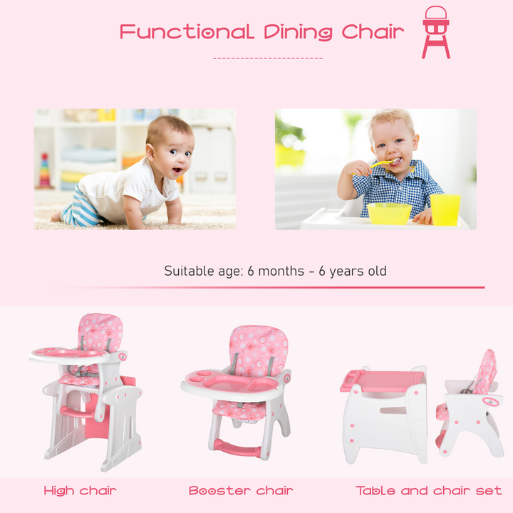 3-in-1 Convertible Baby High Chair - Toddler Table Chair, Infant Feeding Seat with Removable Tray & Safety Harness, Pink - Premium  from Home Treasures - Just £105.99! Shop now at Home Treasures