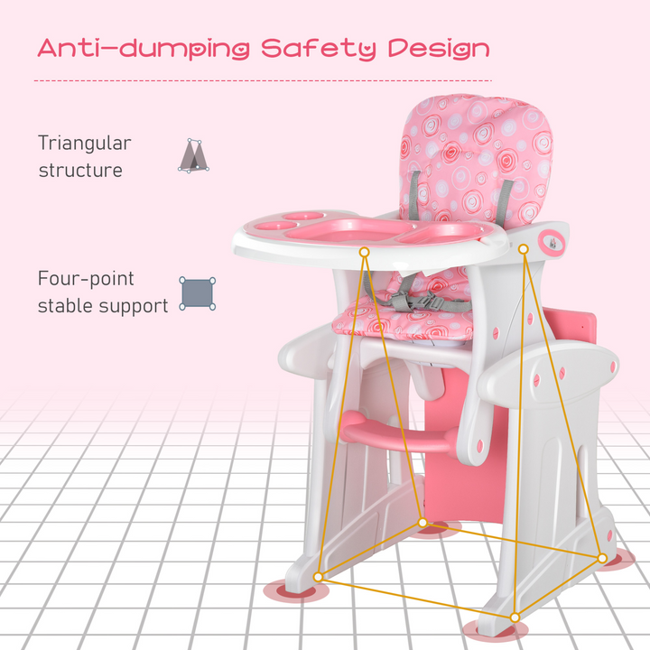 3-in-1 Convertible Baby High Chair - Toddler Table Chair, Infant Feeding Seat with Removable Tray & Safety Harness, Pink - Premium  from Home Treasures - Just £105.99! Shop now at Home Treasures